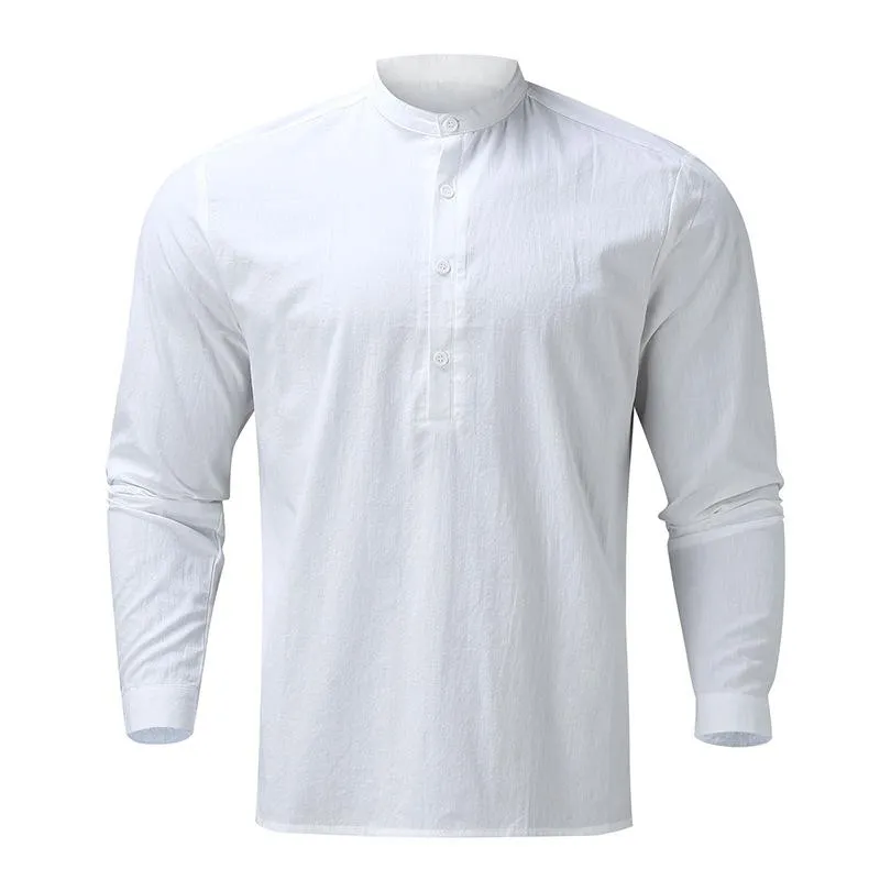 Men's Solid Stand Collar Long Sleeve Casual Shirt 32633379Z sold by Manly product image thumbnail 5