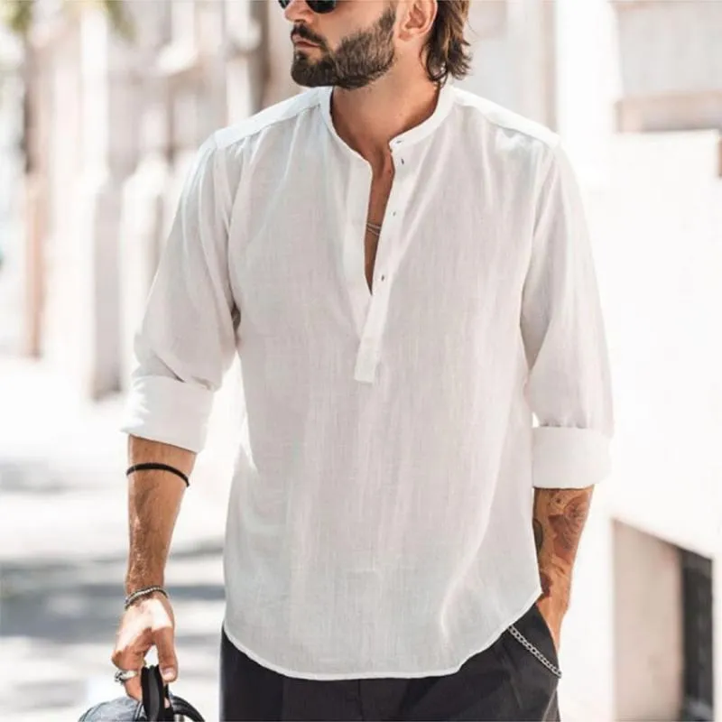 Men's Solid Stand Collar Long Sleeve Casual Shirt 32633379Z sold by Manly product image thumbnail 2