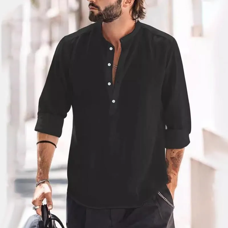 Men's Solid Stand Collar Long Sleeve Casual Shirt 32633379Z sold by Manly product image thumbnail 3