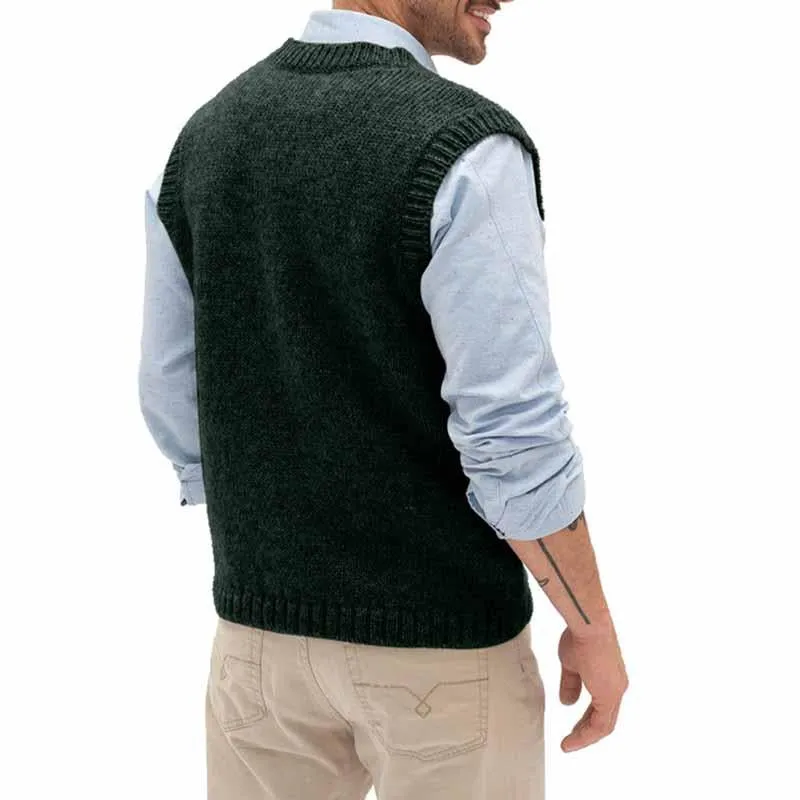 Men's Casual Solid Color V-Neck Knitted Cable Vest 21511728M sold by Manly product image thumbnail 3