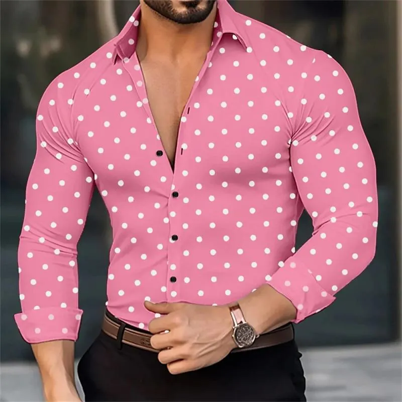 Men's Polka Dot Lapel Long Sleeve Shirt 62160688Z sold by Manly product image thumbnail 4