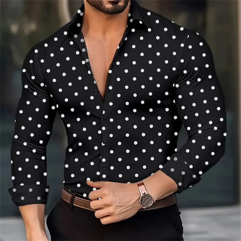 Men's Polka Dot Lapel Long Sleeve Shirt 62160688Z sold by Manly product image thumbnail 2