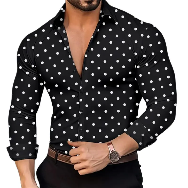 Men's Polka Dot Lapel Long Sleeve Shirt 62160688Z made by Manly