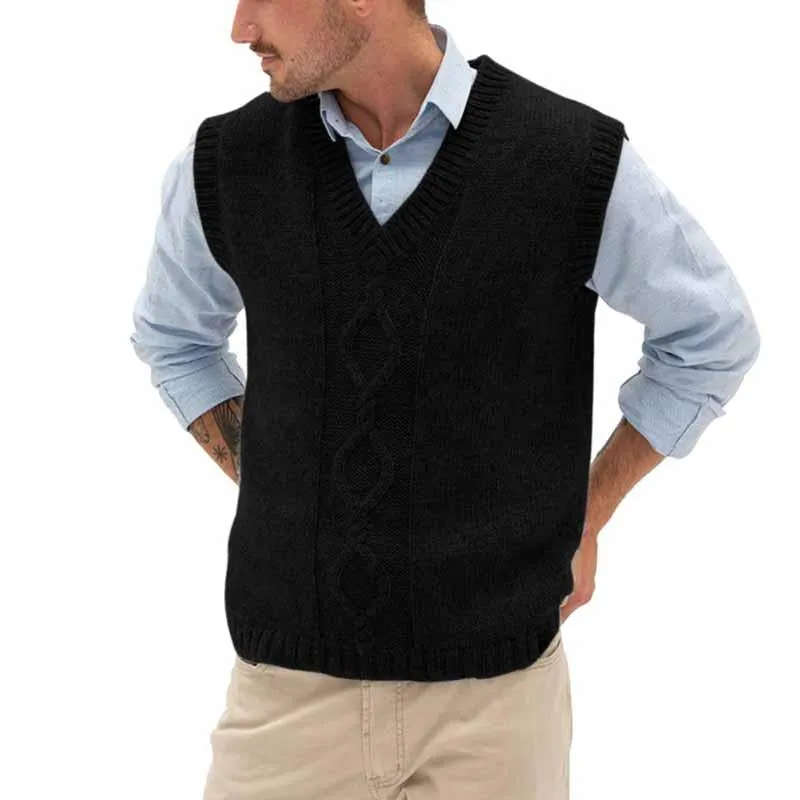 Men's Casual Solid Color V-Neck Knitted Cable Vest 21511728M sold by Manly product image thumbnail 5