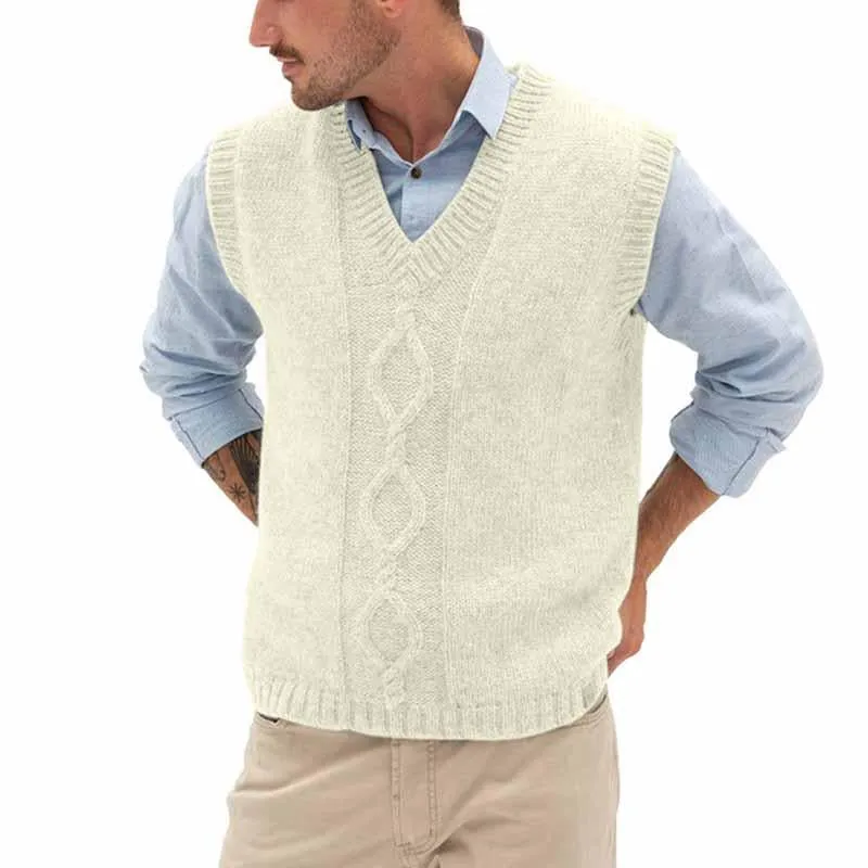 Men's Casual Solid Color V-Neck Knitted Cable Vest 21511728M sold by Manly product image thumbnail 4