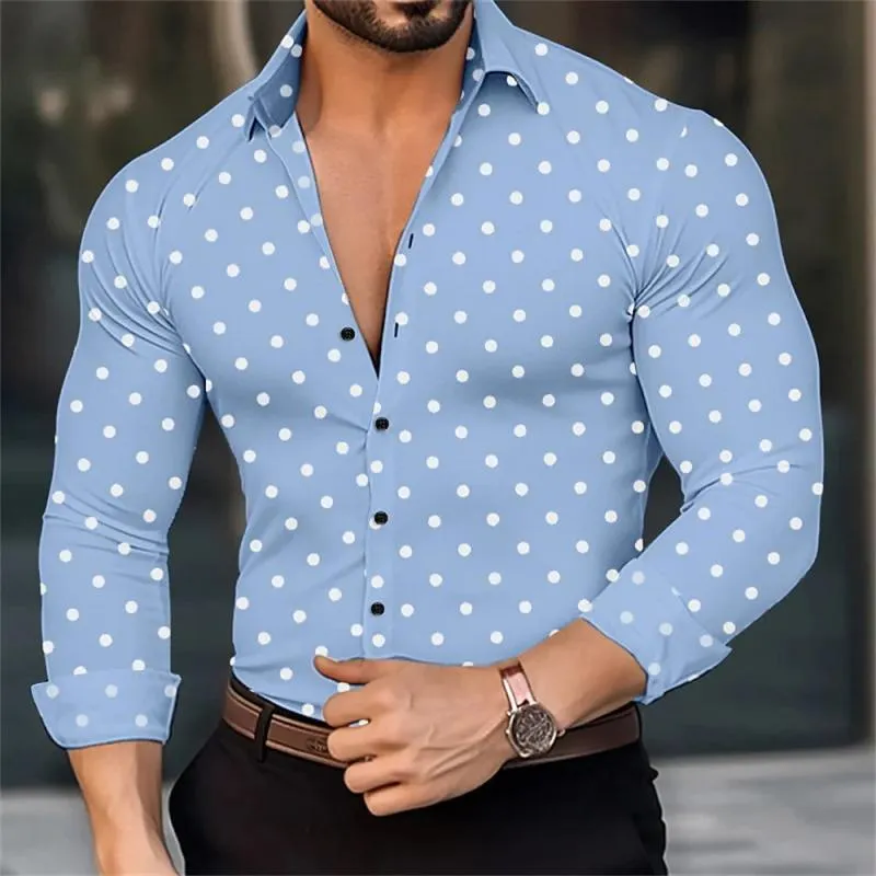 Men's Polka Dot Lapel Long Sleeve Shirt 62160688Z sold by Manly product image thumbnail 5