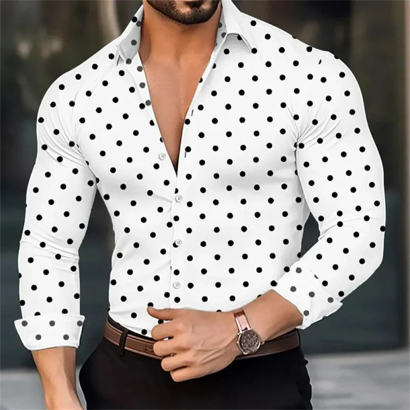Men's Polka Dot Lapel Long Sleeve Shirt 62160688Z sold by Manly product image thumbnail 3