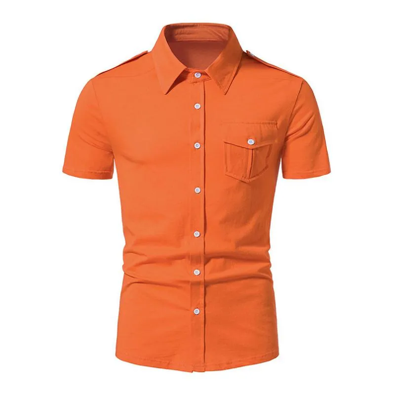 Men's Summer Casual Solid Color Lapel Short Sleeve Shirt 44197407M sold by Manly