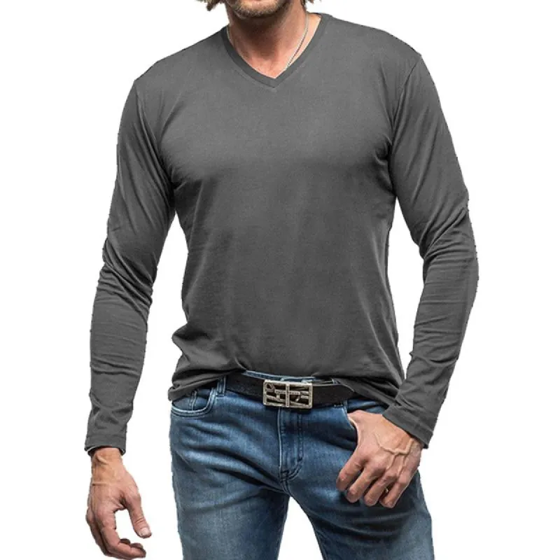 Men's Casual Solid Color V-Neck Long Sleeve T-Shirt 80509303M sold by Manly