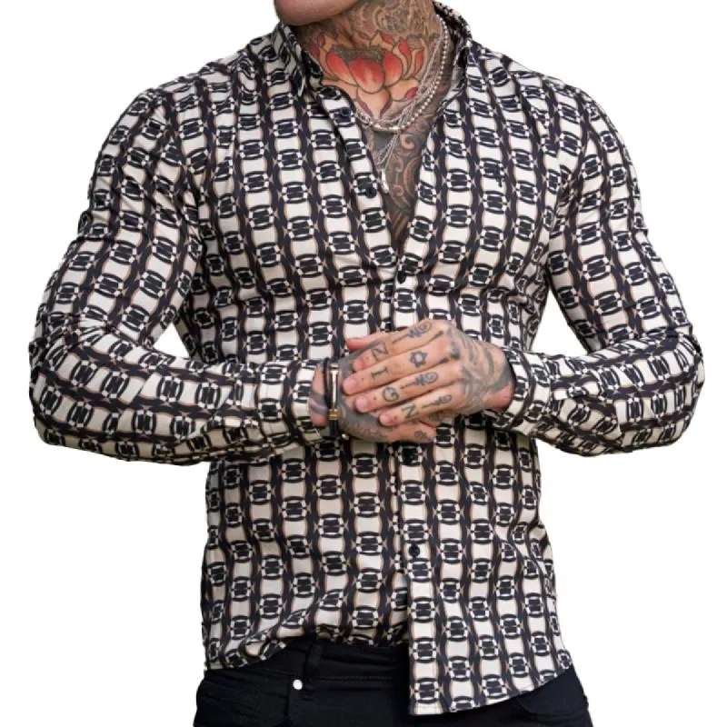 Men's Geometric Print Long Sleeve Shirt 37559554Z sold by Manly
