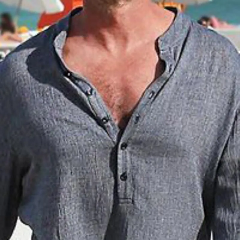 Men's Retro Casual Solid Color Cotton and Linen Long Sleeve Shirt 67829422TO sold by Manly product image thumbnail 3