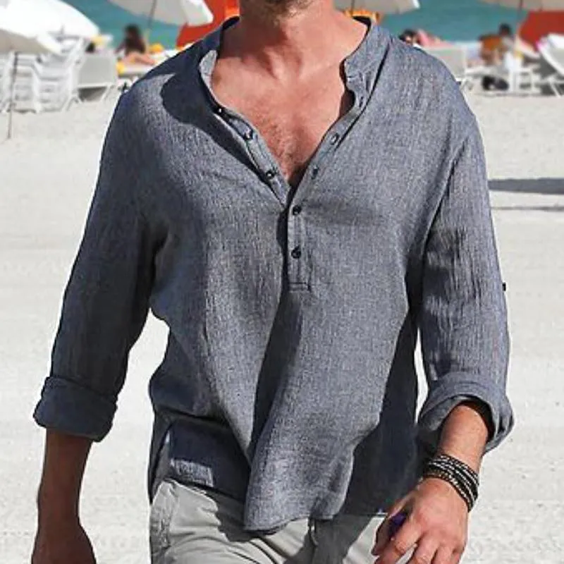 Men's Retro Casual Solid Color Cotton and Linen Long Sleeve Shirt 67829422TO sold by Manly product image thumbnail 2