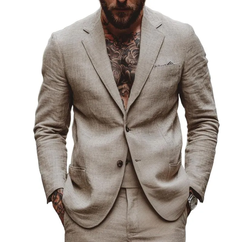 Men's Vintage Casual Cotton and Linen Blazer 91168452TO sold by Manly