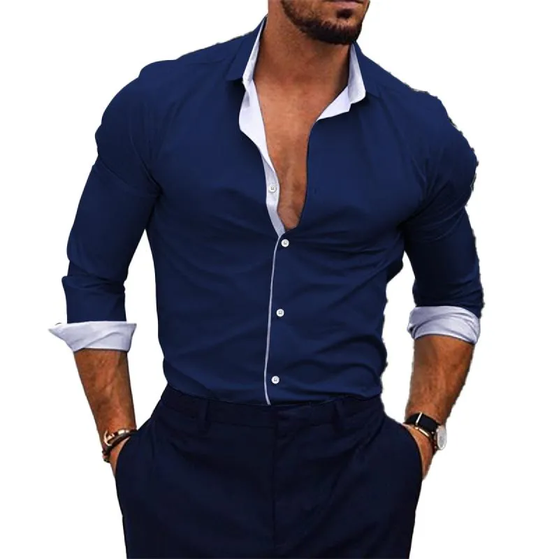 Men's Casual Color Block Printed Long Sleeve Shirt 44033453Y sold by Manly