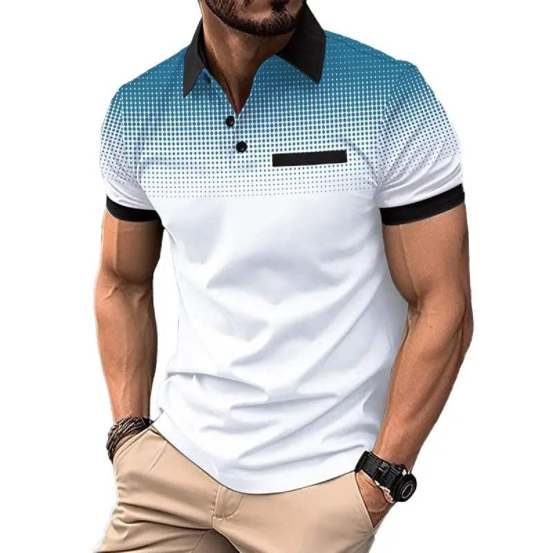 Men's Gradient Dots Lapel Short Sleeve Polo Shirt 39028680Z sold by Manly