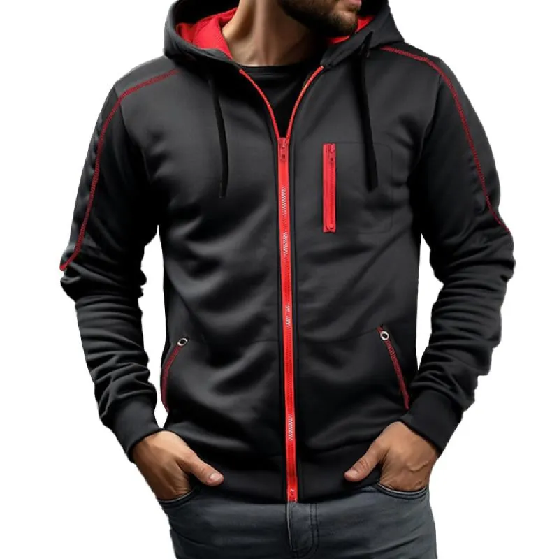 Men's Casual Zipper Contrast Color Hooded Sweatshirt Jacket 99881693M sold by Manly