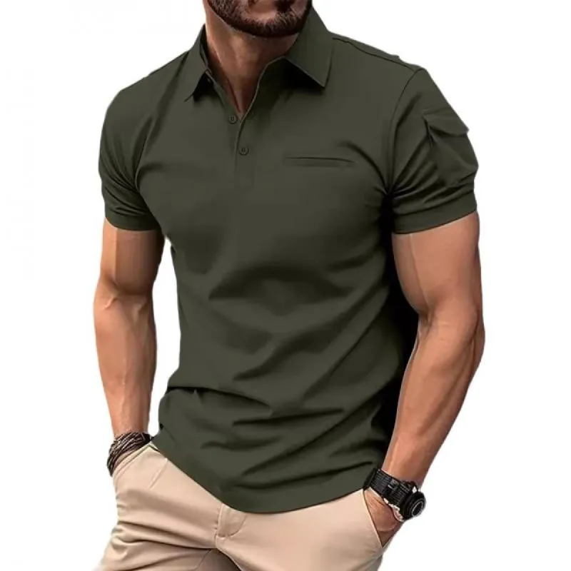 Men's Solid Sleeve Pocket Lapel Short Sleeve Polo Shirt 97034566Z made by Manly