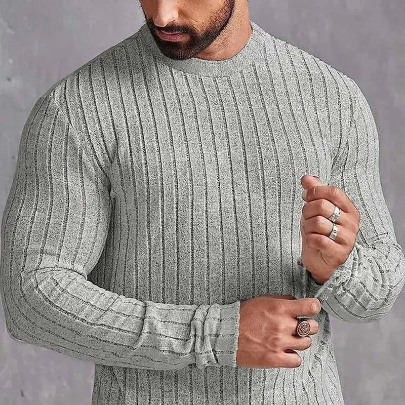 Men's Casual Solid Color Round Neck Long Sleeve Knitted Pullover 01770805Y sold by Manly product image thumbnail 3