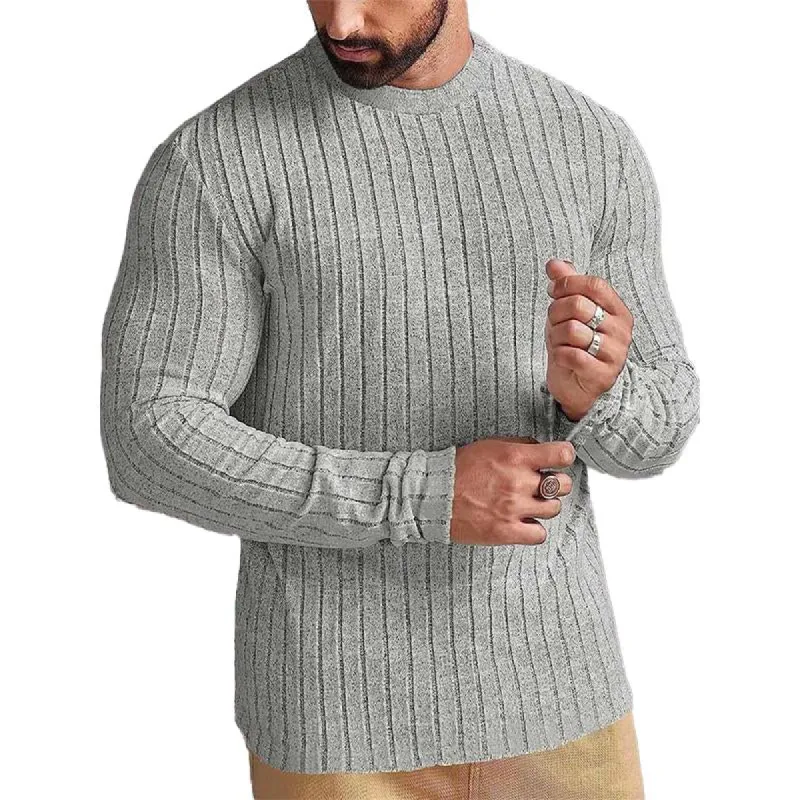 Men's Casual Solid Color Round Neck Long Sleeve Knitted Pullover 01770805Y sold by Manly