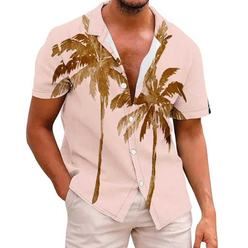 Men's Hawaiian Leaf Print Short Sleeve Lapel Shirt 27544690X sold by Manly