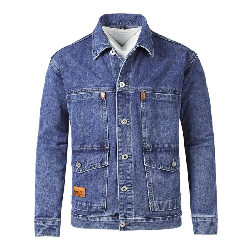 Men's Casual Loose Multi-Pocket Lapel Workwear Denim Jacket 27671140M sold by Manly