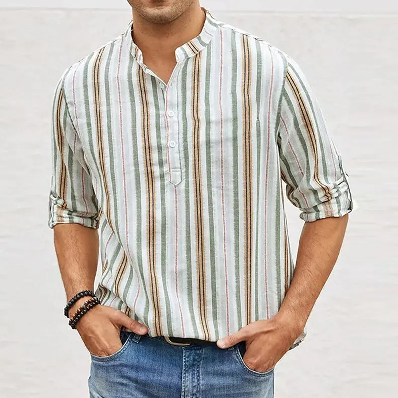 Men's Casual Striped Print Stand Collar Long Sleeve Shirt 37275010Y sold by Manly product image thumbnail 2