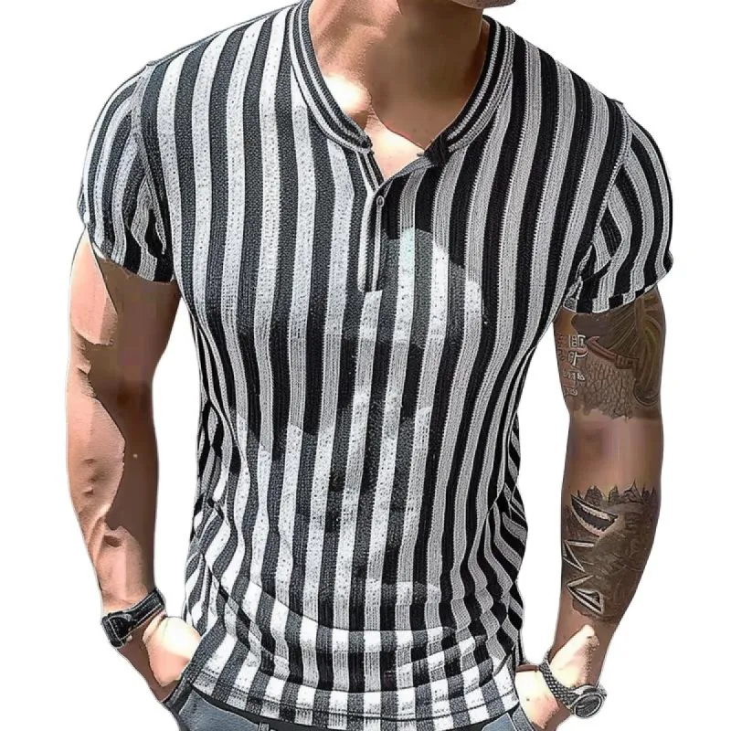 Men's Striped V-neck Short Sleeve T-Shirt 38568012X sold by Manly