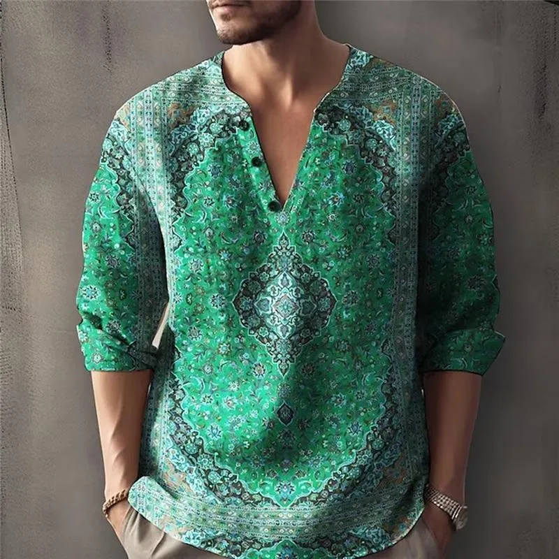 Men's Casual Vintage Print V-Neck Long Sleeve Shirt 77161163Y sold by Manly product image thumbnail 4