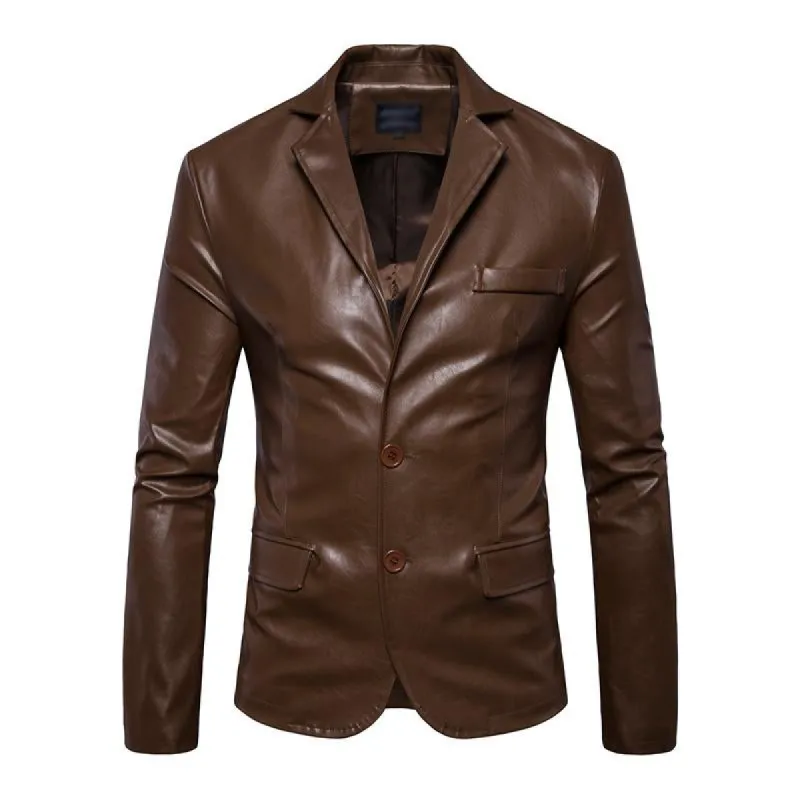 Men's Vintage Lapel Single Breasted Flap Pocket Leather Biker Jacket 67936509M sold by Manly