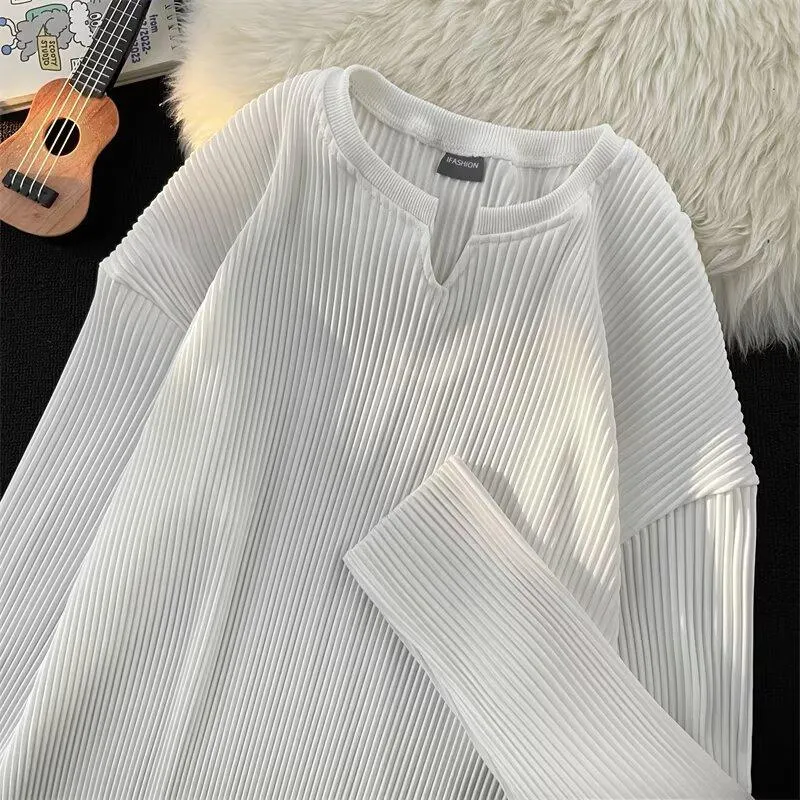 Men's Solid Striped V Neck Long Sleeve T-shirt 54850836Z sold by Manly product image thumbnail 3