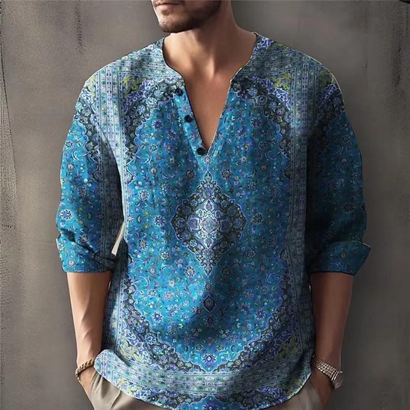 Men's Casual Vintage Print V-Neck Long Sleeve Shirt 77161163Y sold by Manly product image thumbnail 2