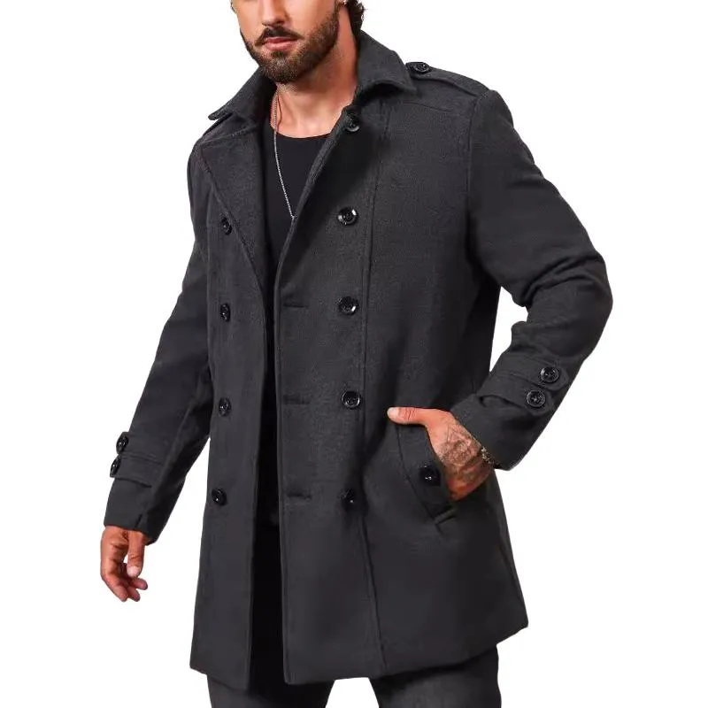 Men's Stylish Solid Color Lapel Mid-length Coat 96968251X sold by Manly