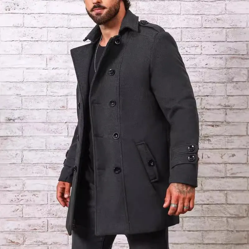 Men's Stylish Solid Color Lapel Mid-length Coat 96968251X sold by Manly product image thumbnail 4