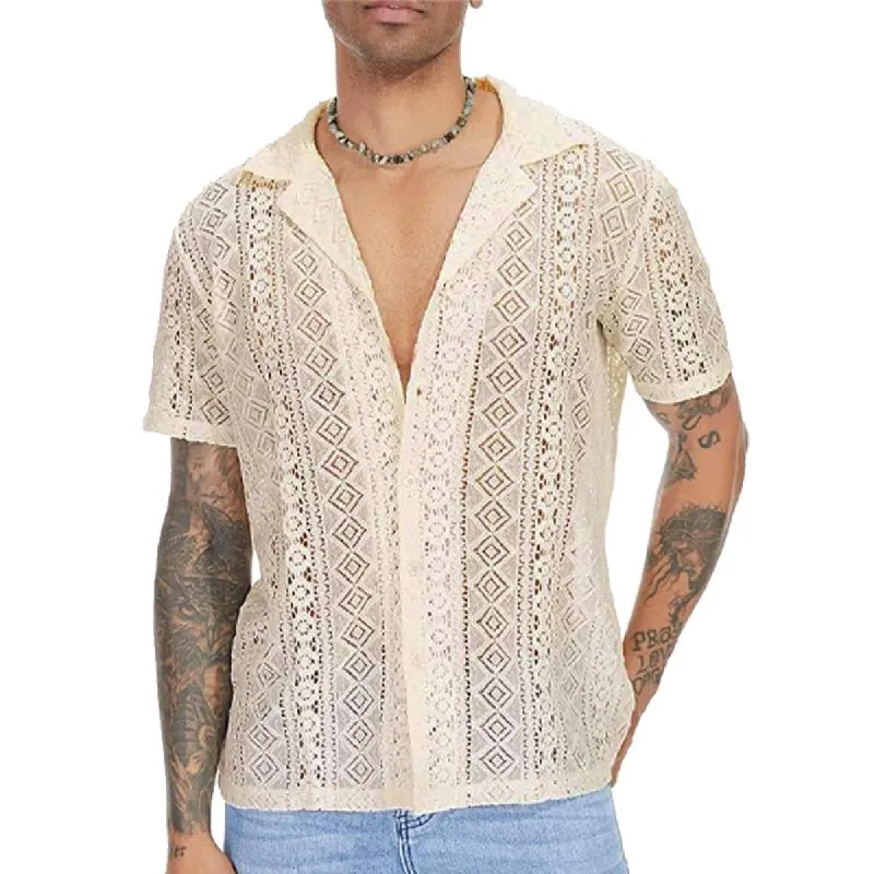 Men's Solid Color Holiday Cutout Short Sleeve Shirt 20115950X sold by Manly