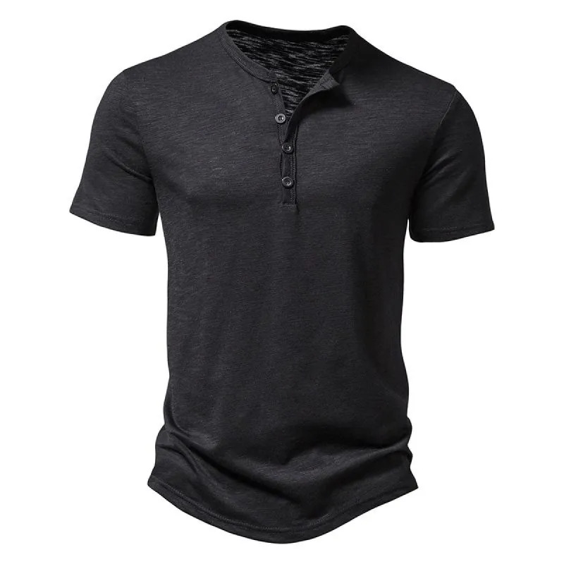 Men's Slub Cotton Henley Collar Short Sleeve T-shirt 84671002Z sold by Manly