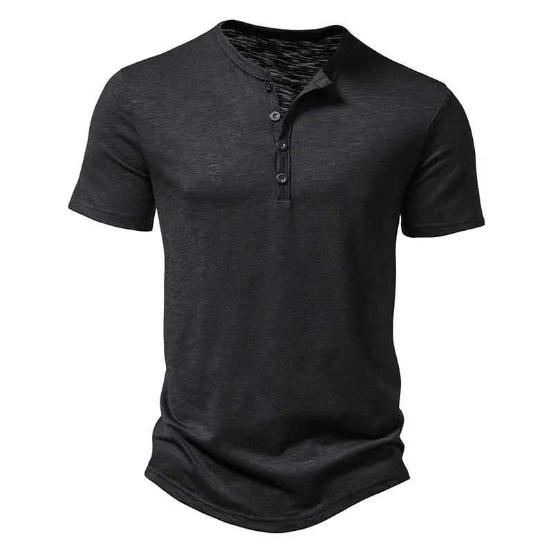 Men's Slub Cotton Henley Collar Short Sleeve T-shirt 84671002Z sold by Manly