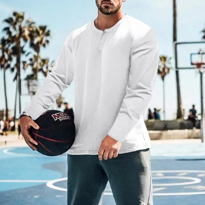 Men's Solid Henley Collar Long Sleeve Sports Casual T-shirt 44858744Z sold by Manly product image thumbnail 5