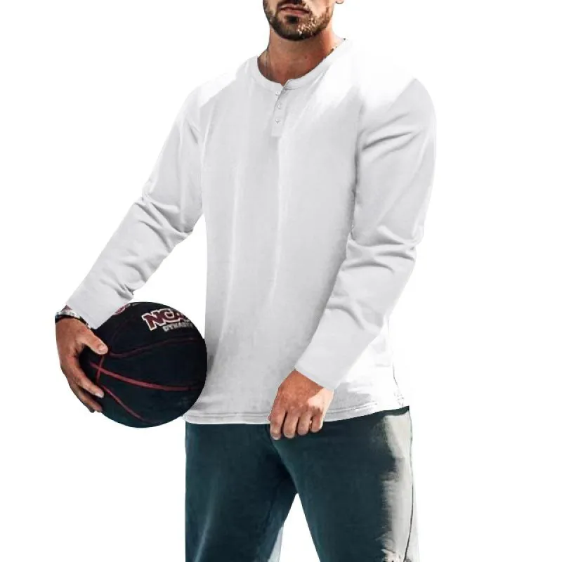 Men's Solid Henley Collar Long Sleeve Sports Casual T-shirt 44858744Z sold by Manly