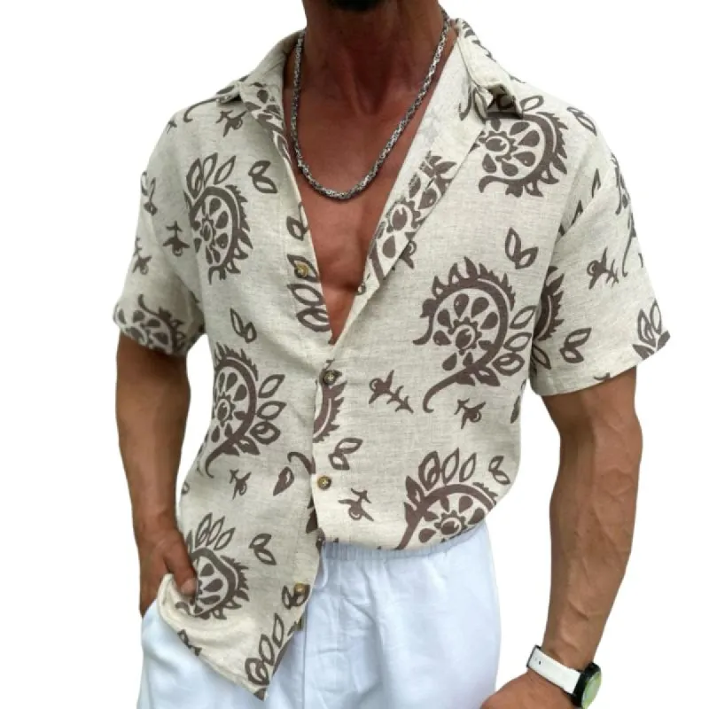 Men's Casual Linen Perris Print Short Sleeve Shirt 64880169TO sold by Manly