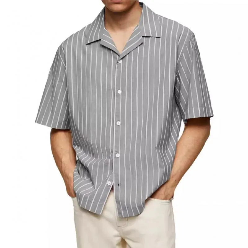 Men's Striped Printed Lapel Short Sleeve Shirt 32029596Y sold by Manly