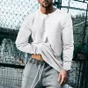 Men's Solid Henley Collar Long Sleeve Sports Casual T-shirt 44858744Z sold by Manly