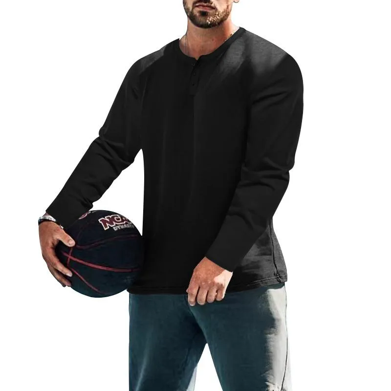 Men's Solid Henley Collar Long Sleeve Sports Casual T-shirt 44858744Z sold by Manly product image thumbnail 3