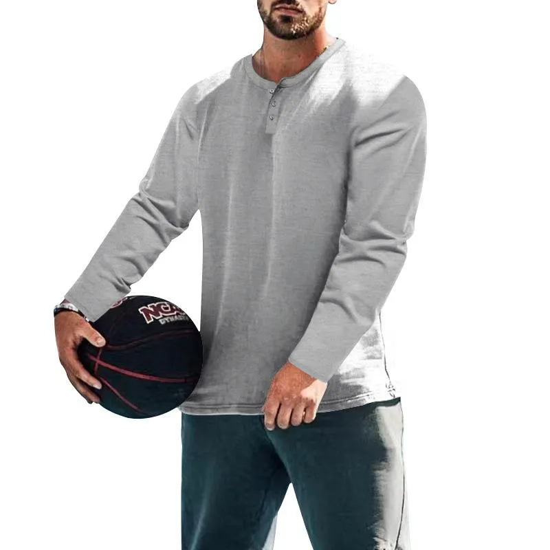 Men's Solid Henley Collar Long Sleeve Sports Casual T-shirt 44858744Z sold by Manly product image thumbnail 2