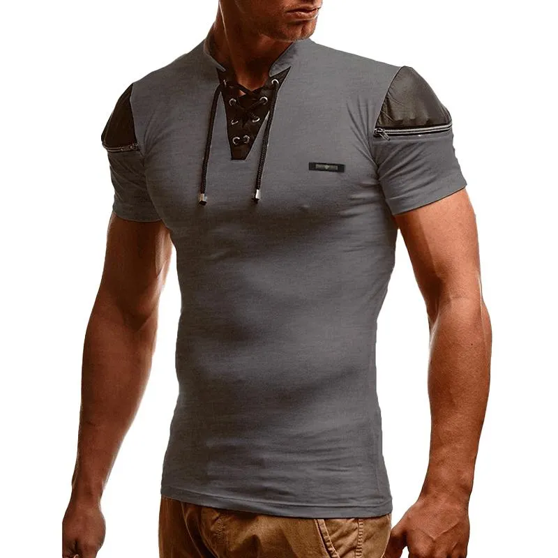 Men's Stand Collar Color Block Slim Fit Short Sleeve T-Shirt 21770277X sold by Manly product image thumbnail 4