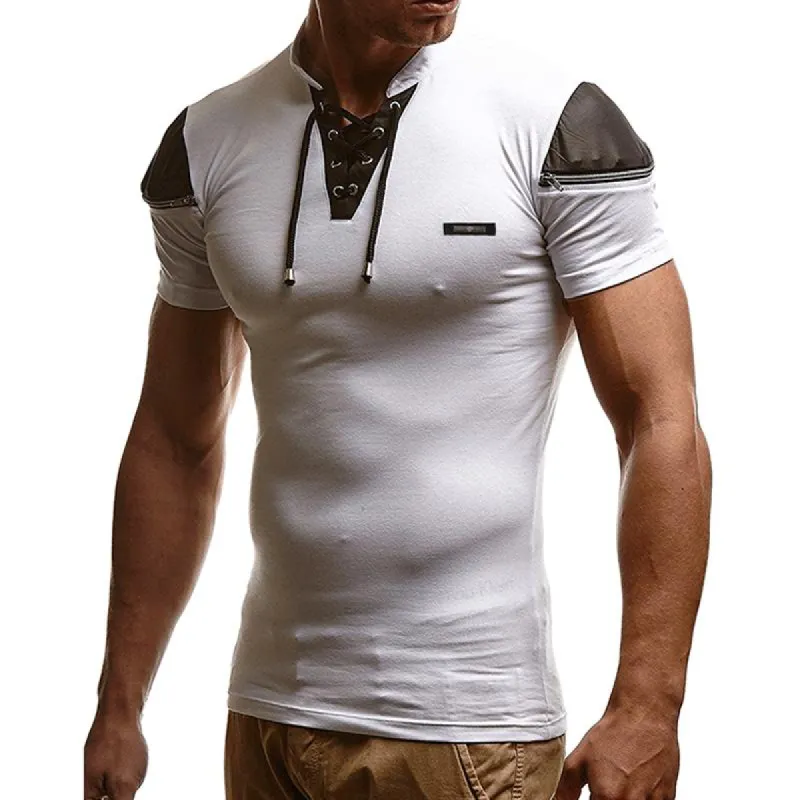 Men's Stand Collar Color Block Slim Fit Short Sleeve T-Shirt 21770277X sold by Manly