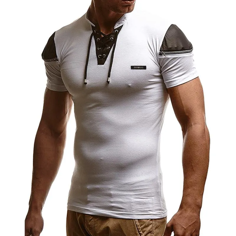 Men's Stand Collar Color Block Slim Fit Short Sleeve T-Shirt 21770277X sold by Manly