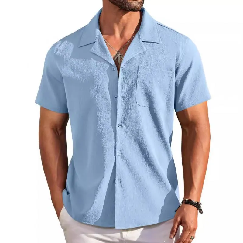Men's Casual Solid Color Lapel Chest Pocket Short-Sleeved Shirt 61658227Y sold by Manly product image thumbnail 3
