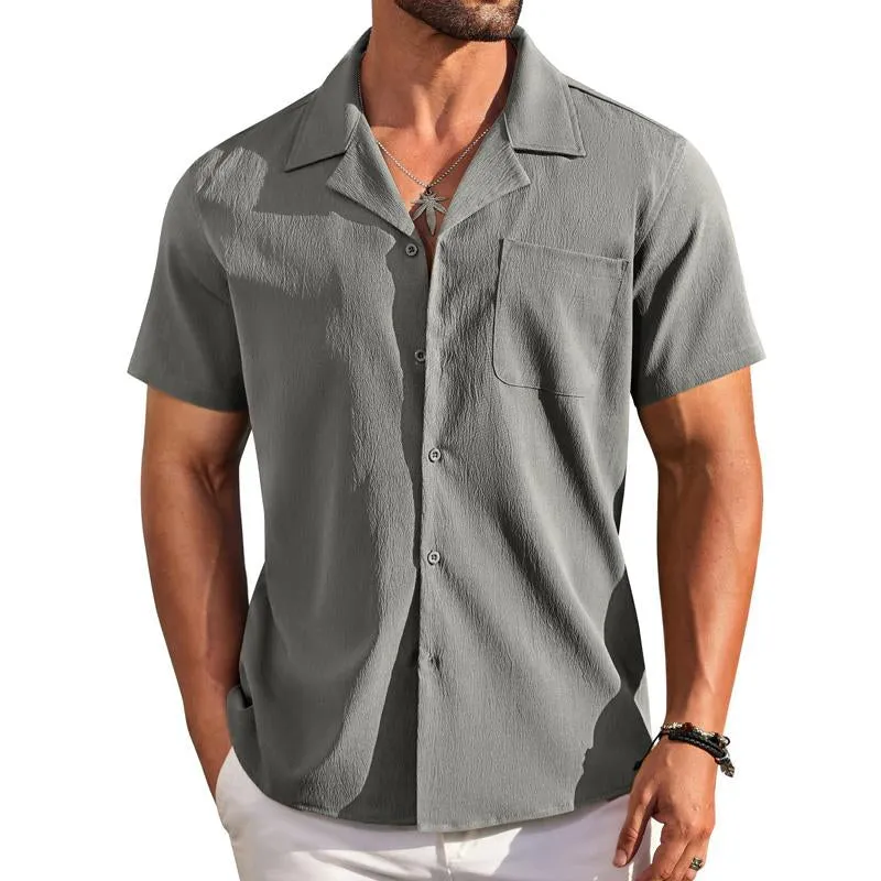 Men's Casual Solid Color Lapel Chest Pocket Short-Sleeved Shirt 61658227Y sold by Manly