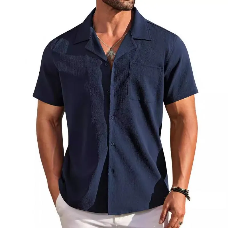 Men's Casual Solid Color Lapel Chest Pocket Short-Sleeved Shirt 61658227Y sold by Manly product image thumbnail 2