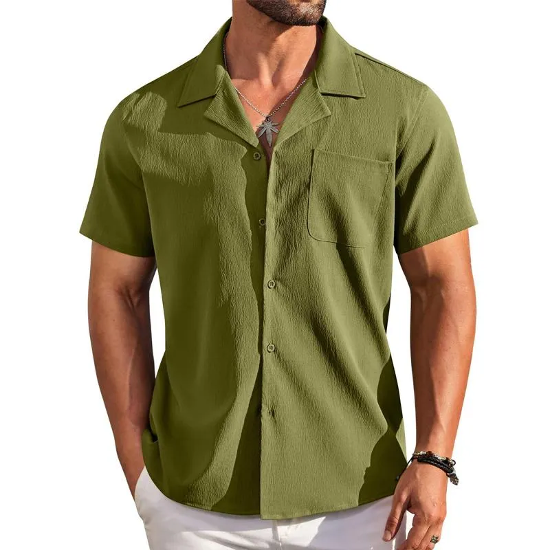 Men's Casual Solid Color Lapel Chest Pocket Short-Sleeved Shirt 61658227Y sold by Manly product image thumbnail 5